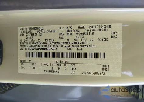 2022 Ford F-150 Xl from USA, damaged, VIN 1FTEW1CP2NKD67481